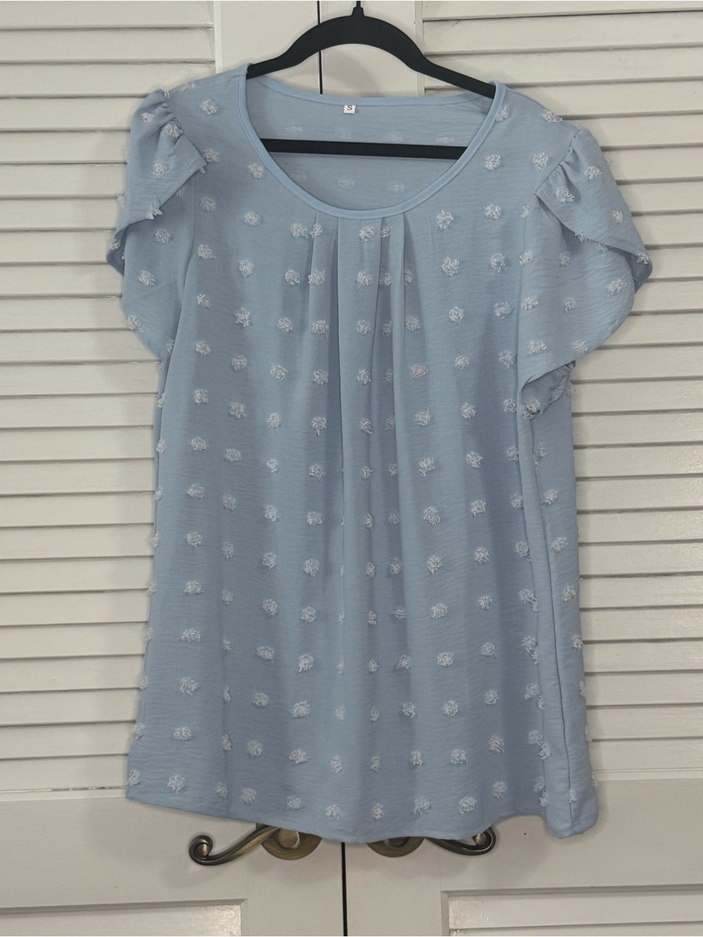 Women’s Light Blue Flutter Sleeve Blouse